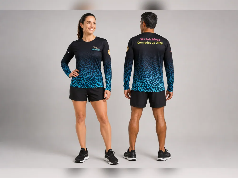 Coordinated black and blue performance apparel
