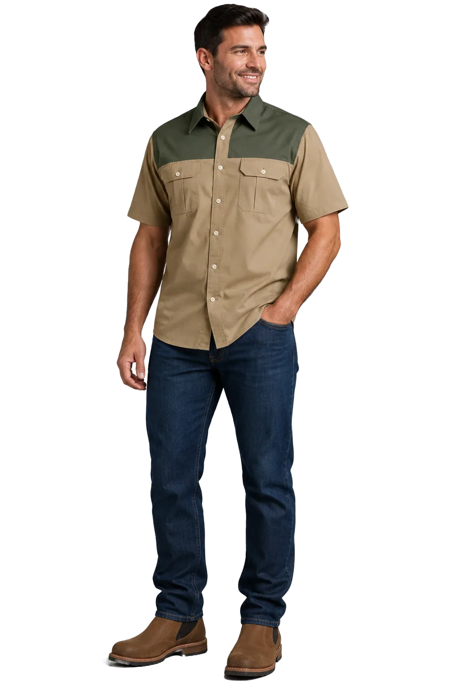 Workwear model in two-tone shirt